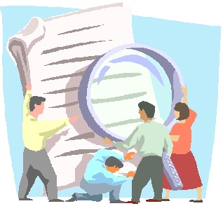 Group of people holding up magnifying glass